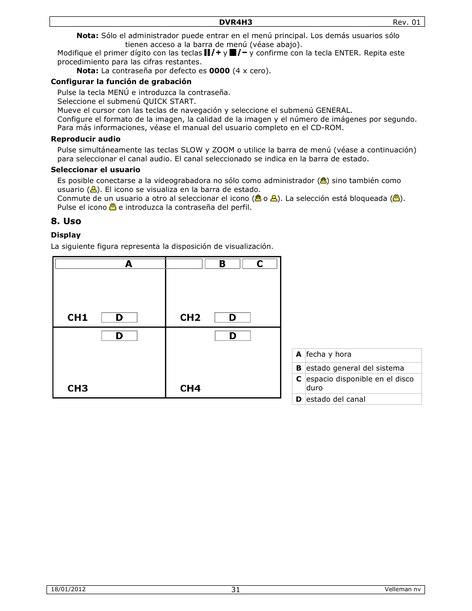 Velleman DVR4H3 Quick Installation Guide User Manual | Page 31 / 44