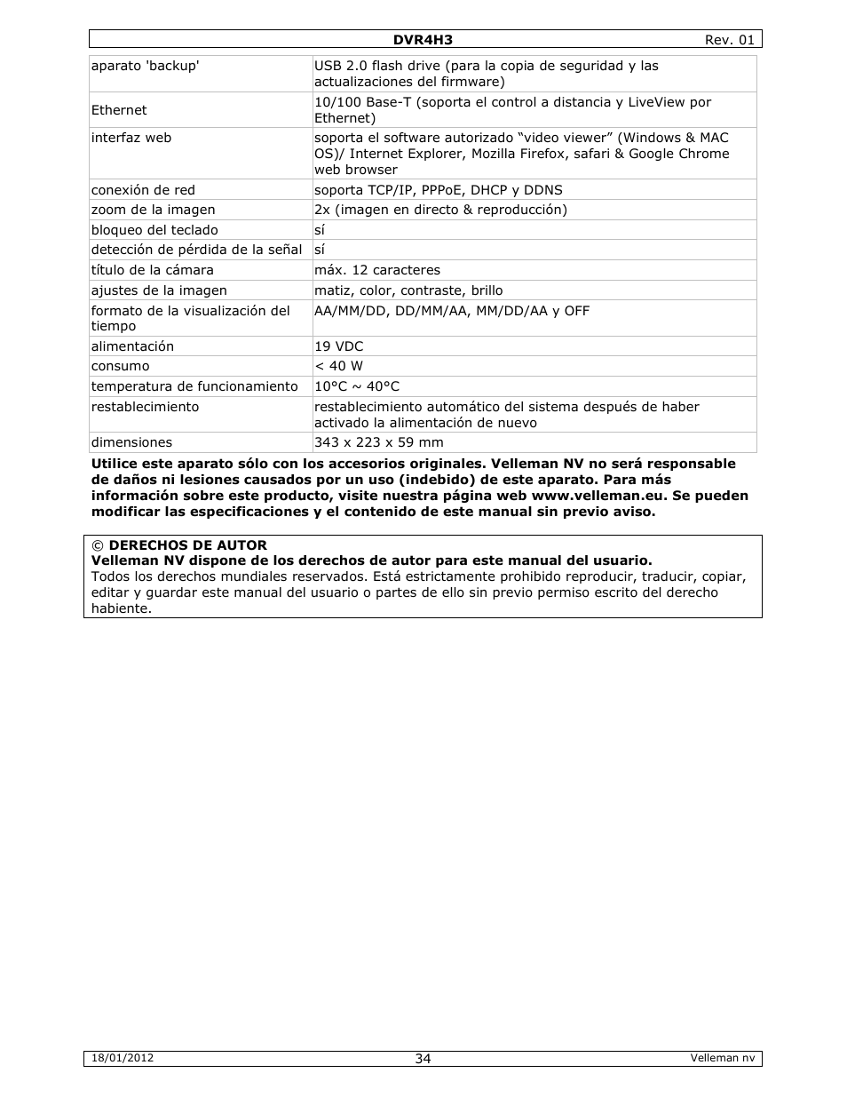 Velleman DVR4H3 Quick Installation Guide User Manual | Page 34 / 44