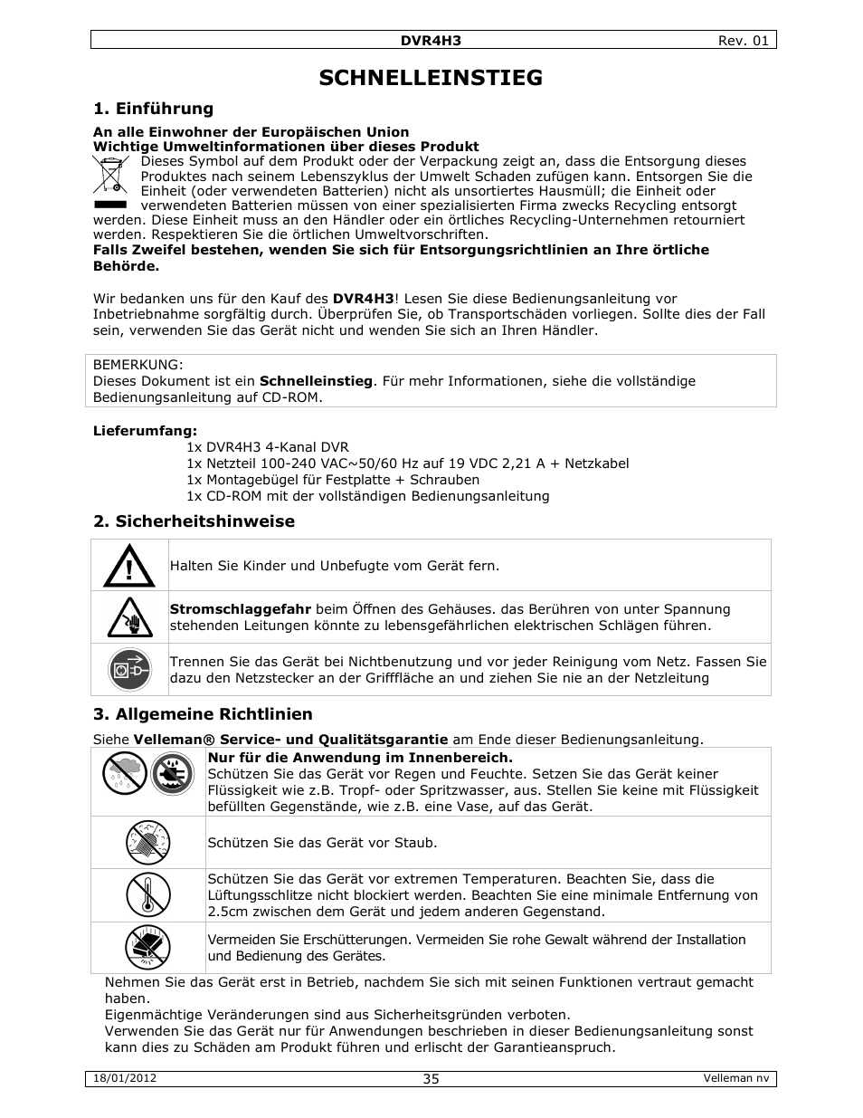 Schnelleinstieg | Velleman DVR4H3 Quick Installation Guide User Manual | Page 35 / 44