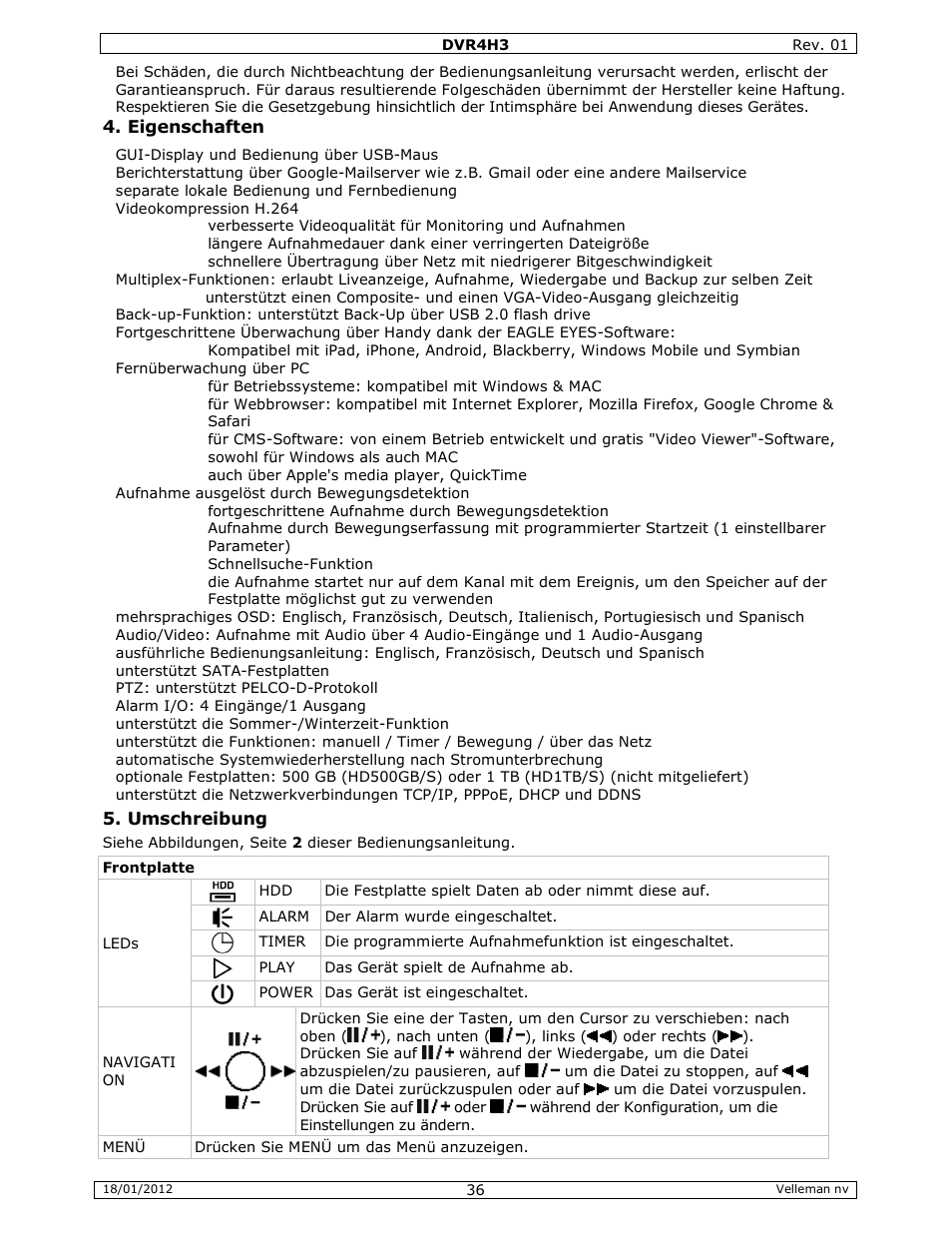 Velleman DVR4H3 Quick Installation Guide User Manual | Page 36 / 44