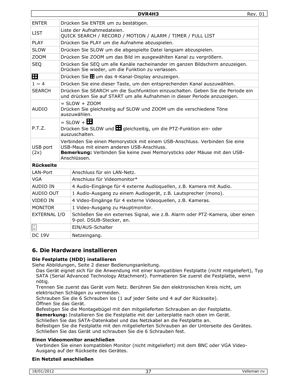 Velleman DVR4H3 Quick Installation Guide User Manual | Page 37 / 44