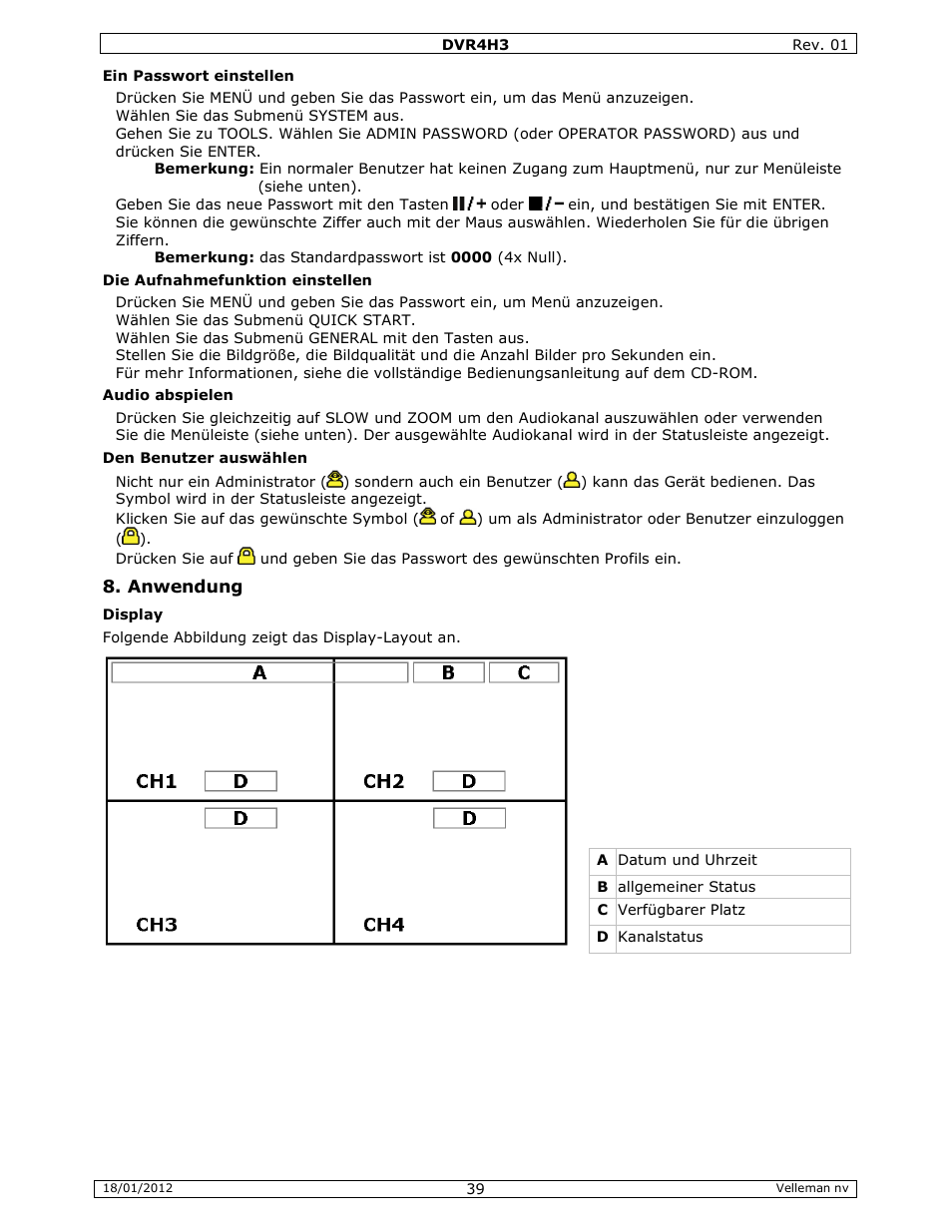 Velleman DVR4H3 Quick Installation Guide User Manual | Page 39 / 44