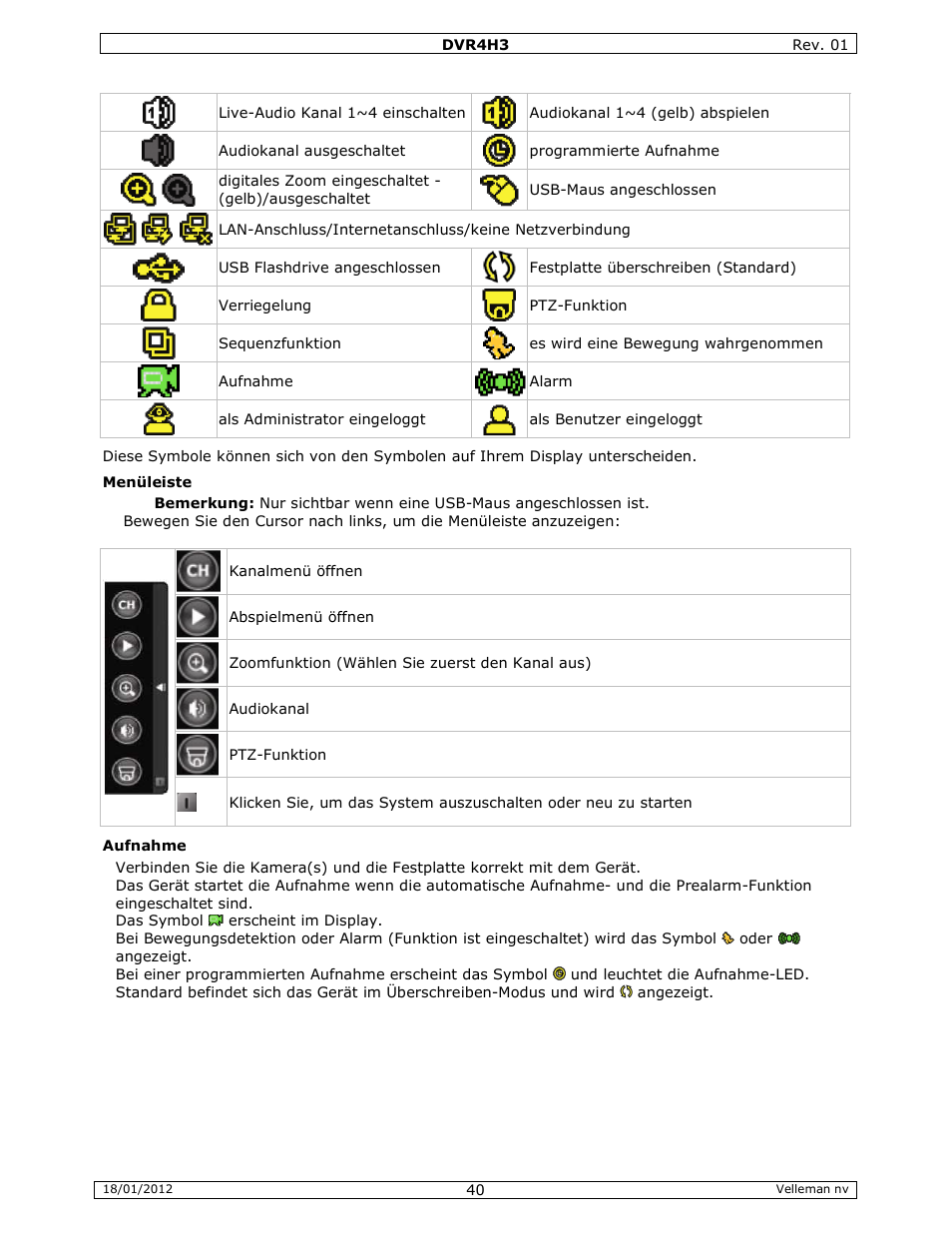 Velleman DVR4H3 Quick Installation Guide User Manual | Page 40 / 44