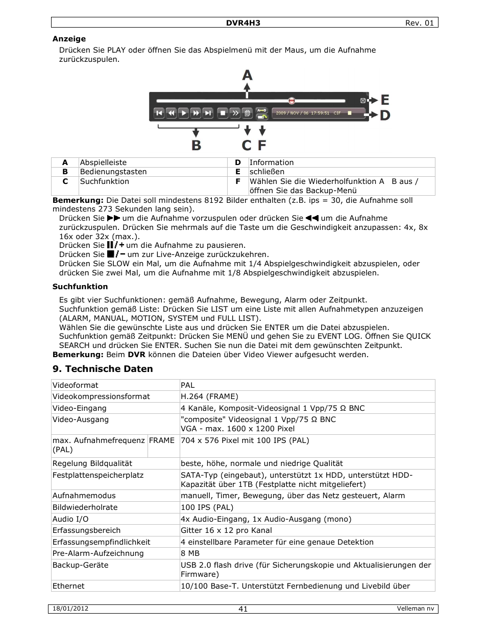 Velleman DVR4H3 Quick Installation Guide User Manual | Page 41 / 44