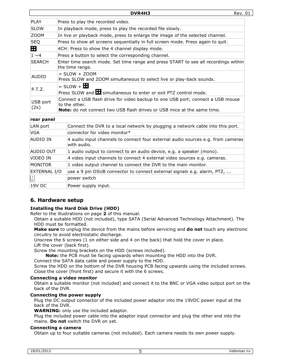 Velleman DVR4H3 Quick Installation Guide User Manual | Page 5 / 44