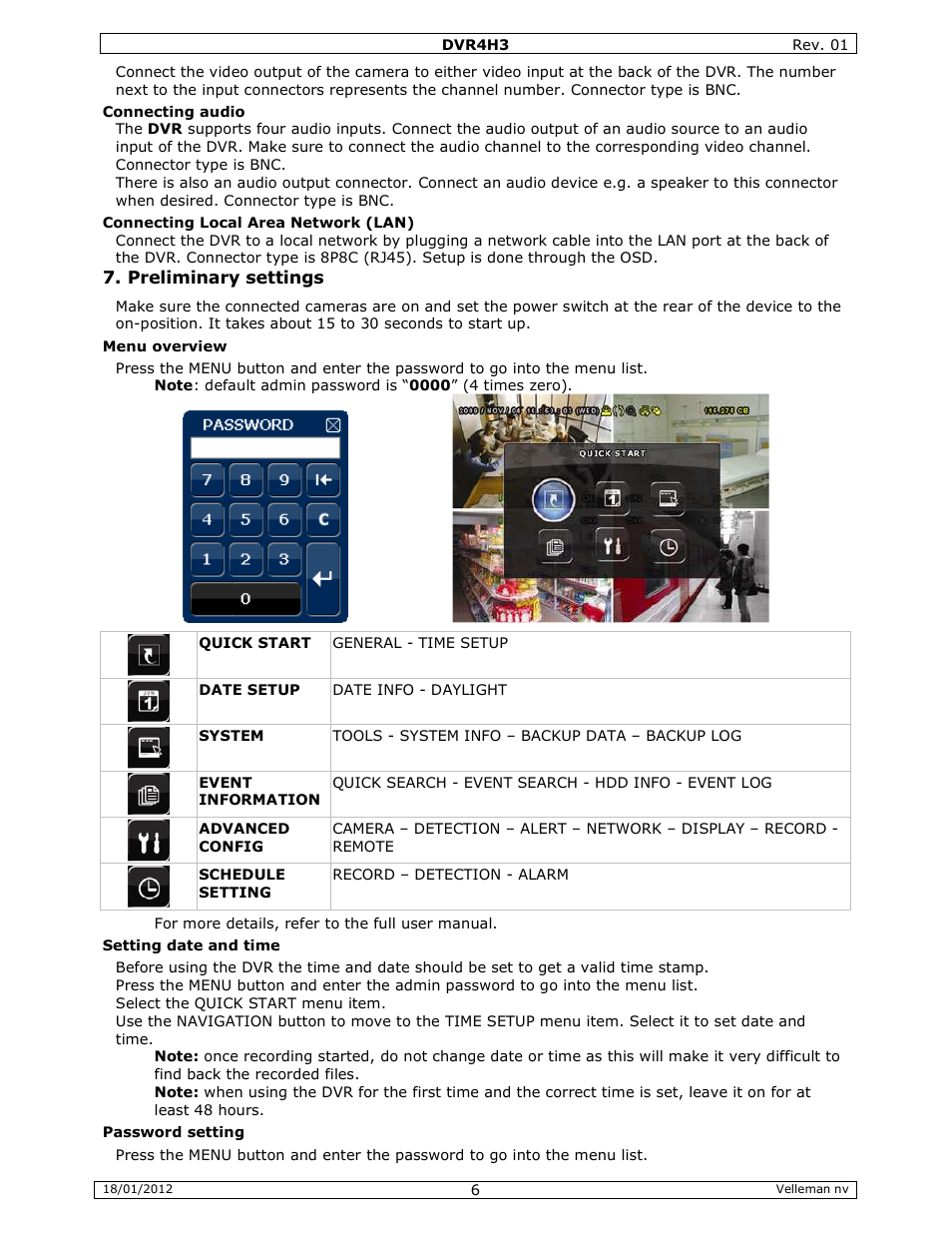 Velleman DVR4H3 Quick Installation Guide User Manual | Page 6 / 44