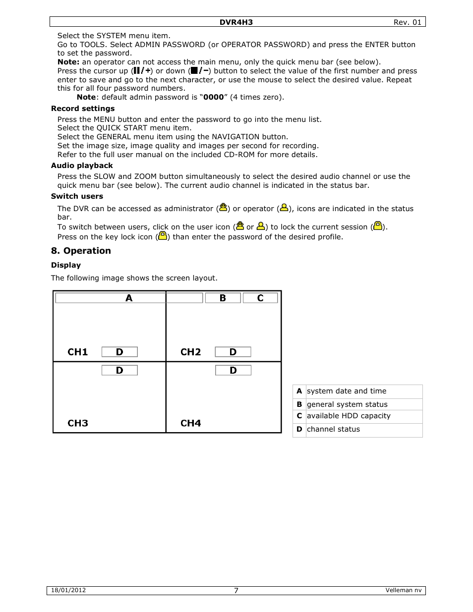 Velleman DVR4H3 Quick Installation Guide User Manual | Page 7 / 44