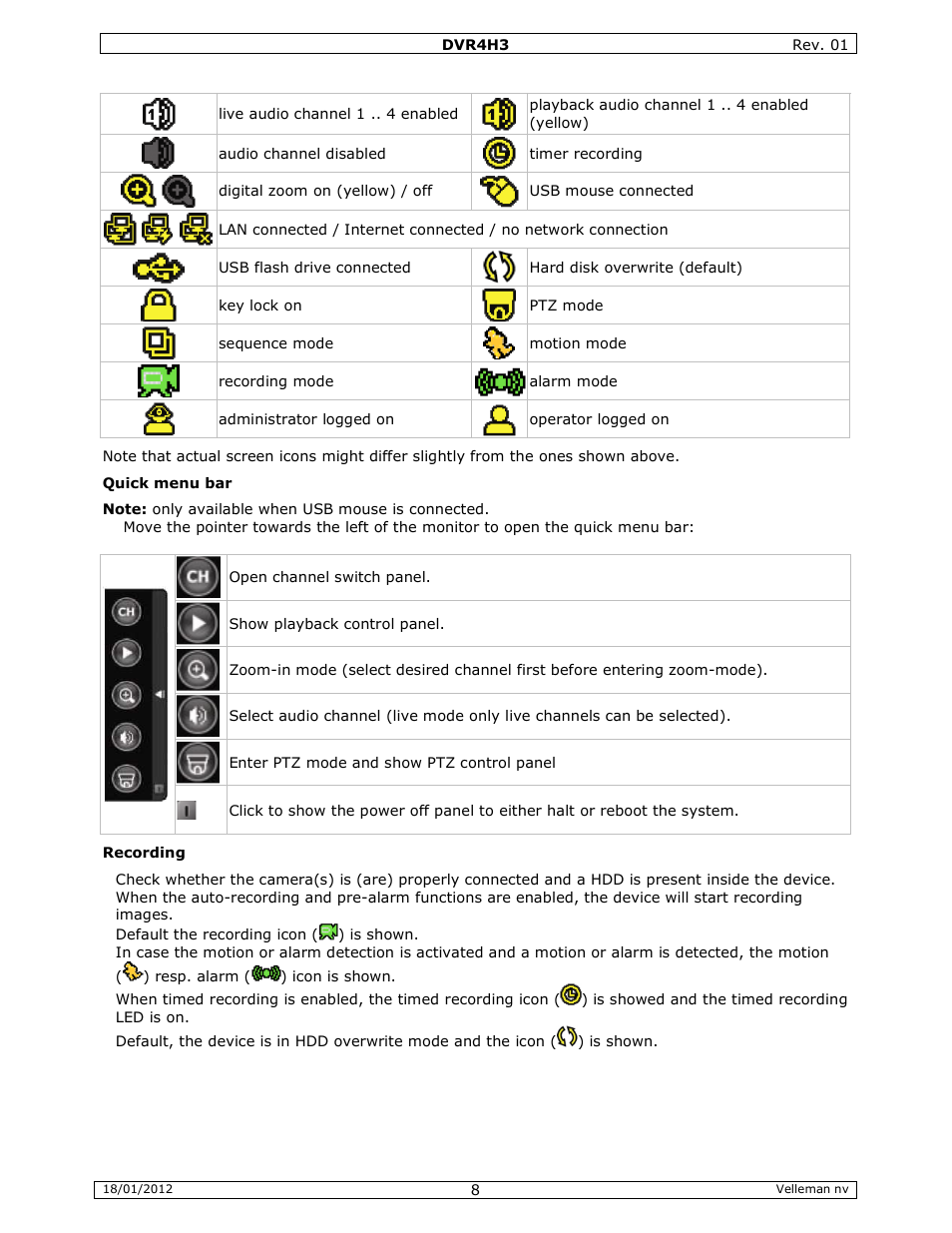 Velleman DVR4H3 Quick Installation Guide User Manual | Page 8 / 44