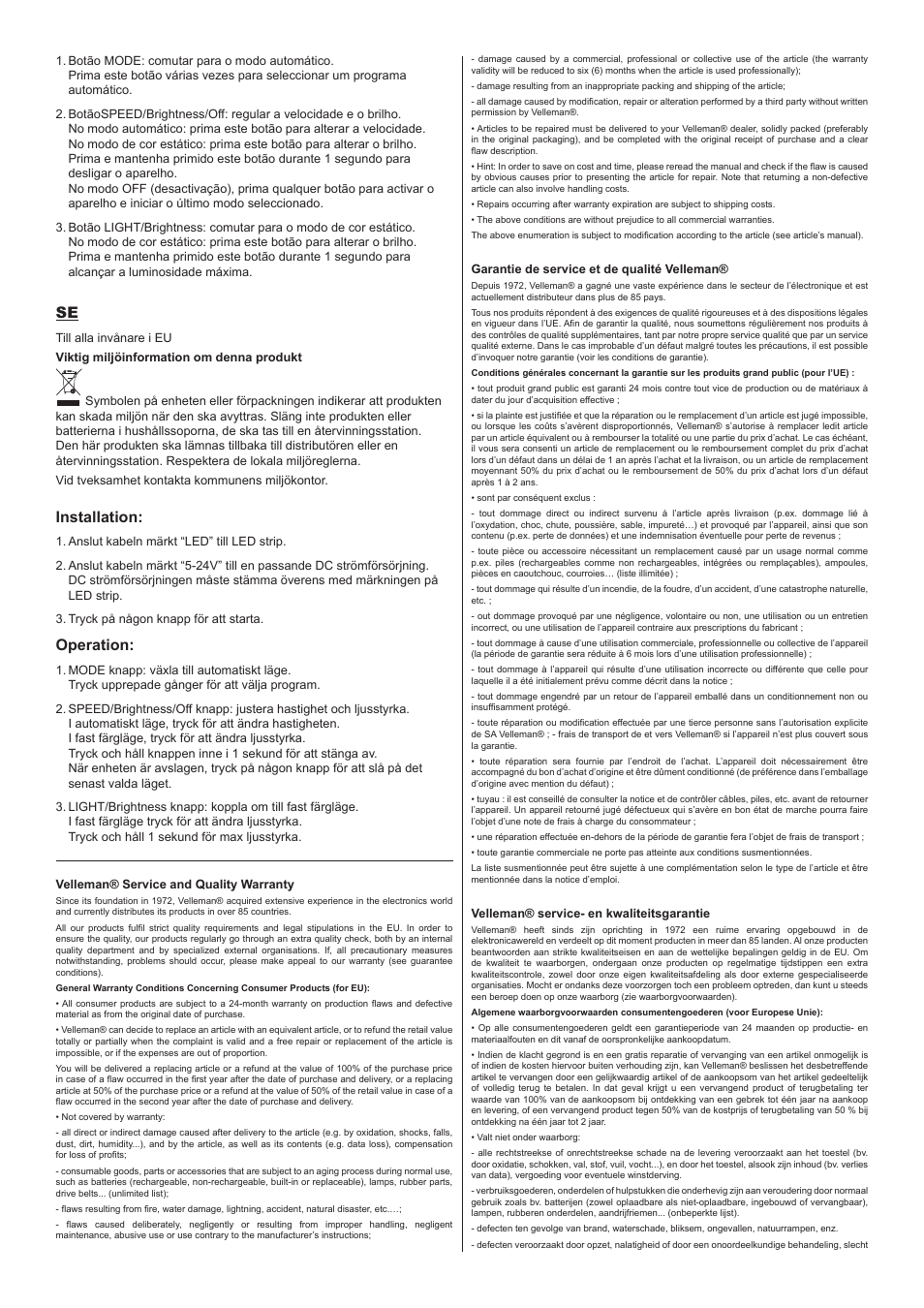 Installation, Operation | Velleman LEDC04 User Manual | Page 3 / 4
