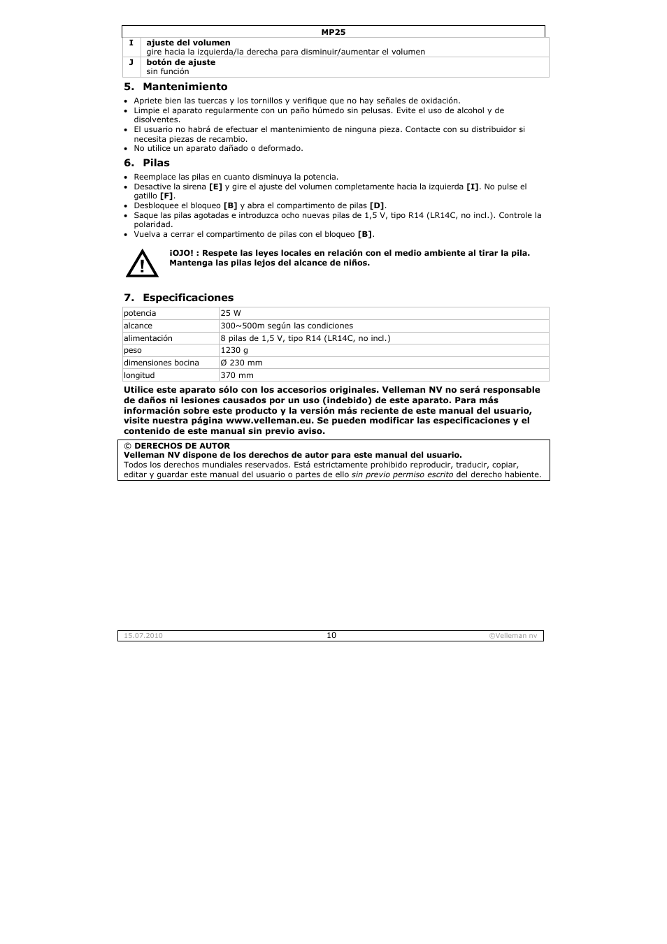 Velleman MP25 User Manual | Page 10 / 14