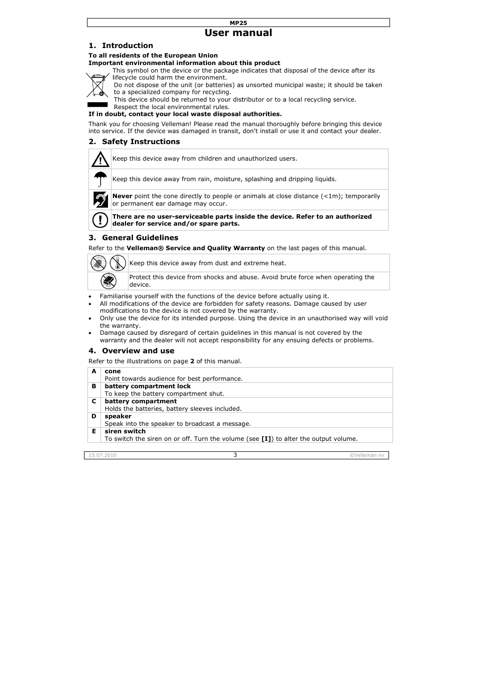User m, Anual | Velleman MP25 User Manual | Page 3 / 14