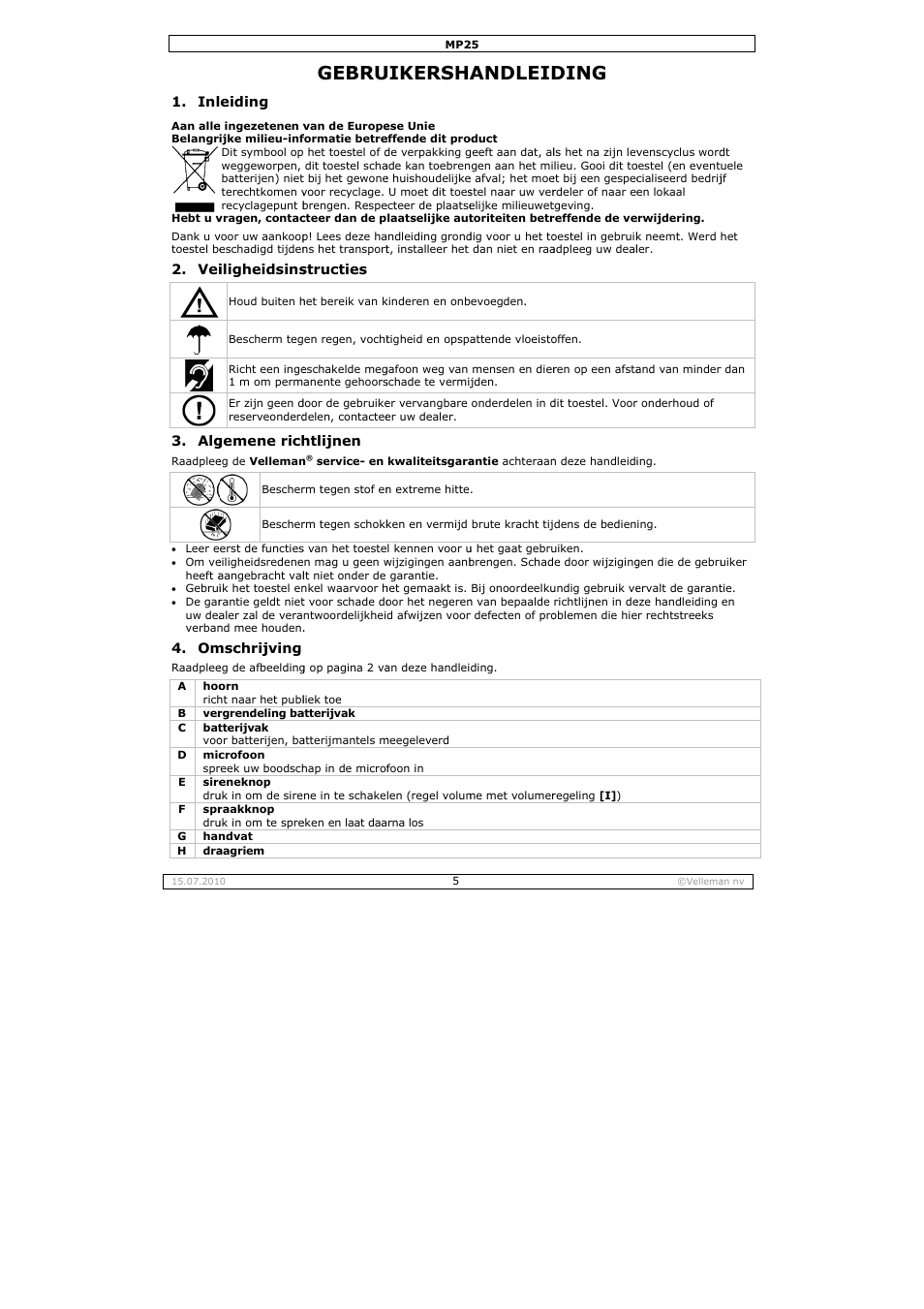 Gebru, Uikersha, Andleid | Ding | Velleman MP25 User Manual | Page 5 / 14