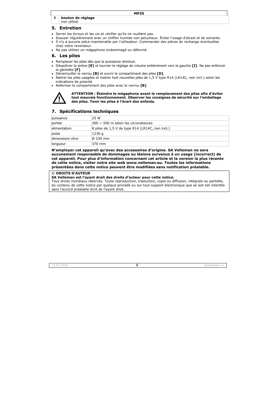 Velleman MP25 User Manual | Page 8 / 14