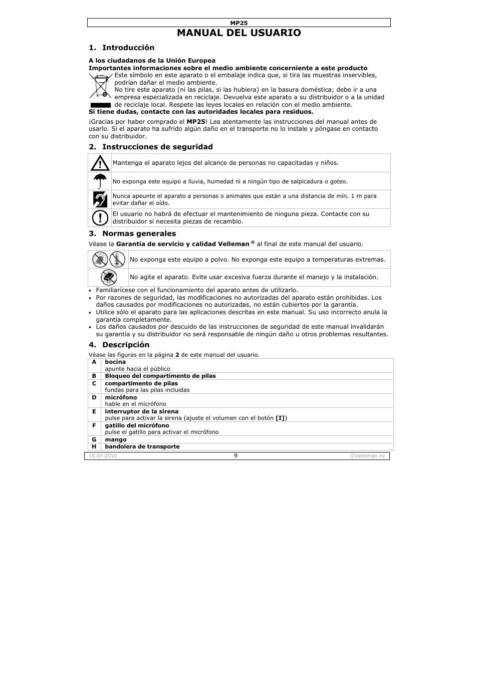 Nual del, L usuar | Velleman MP25 User Manual | Page 9 / 14