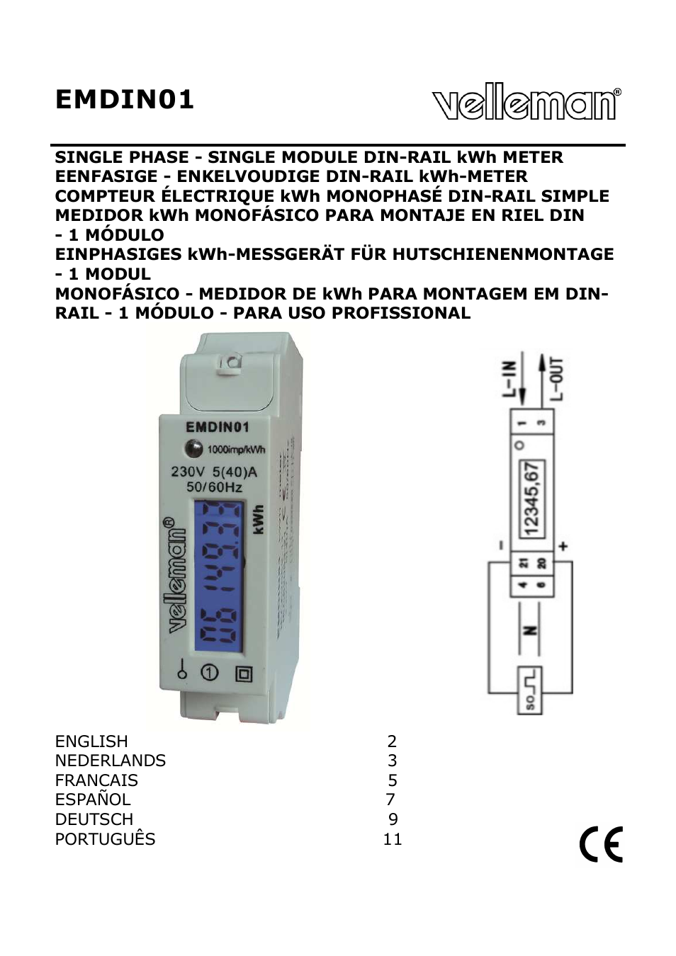 Velleman EMDIN01 User Manual | 13 pages