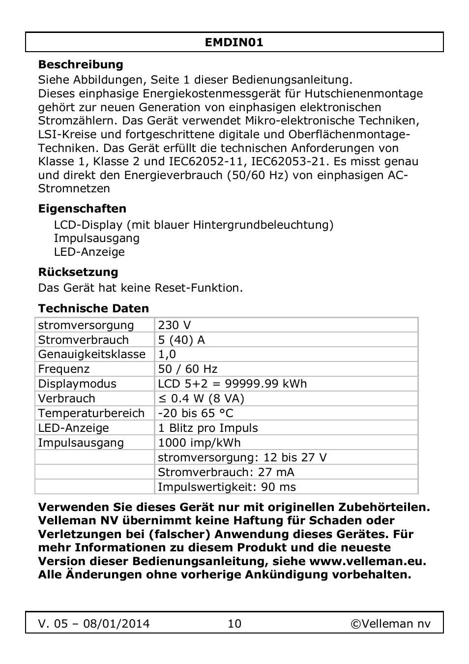 Velleman EMDIN01 User Manual | Page 10 / 13