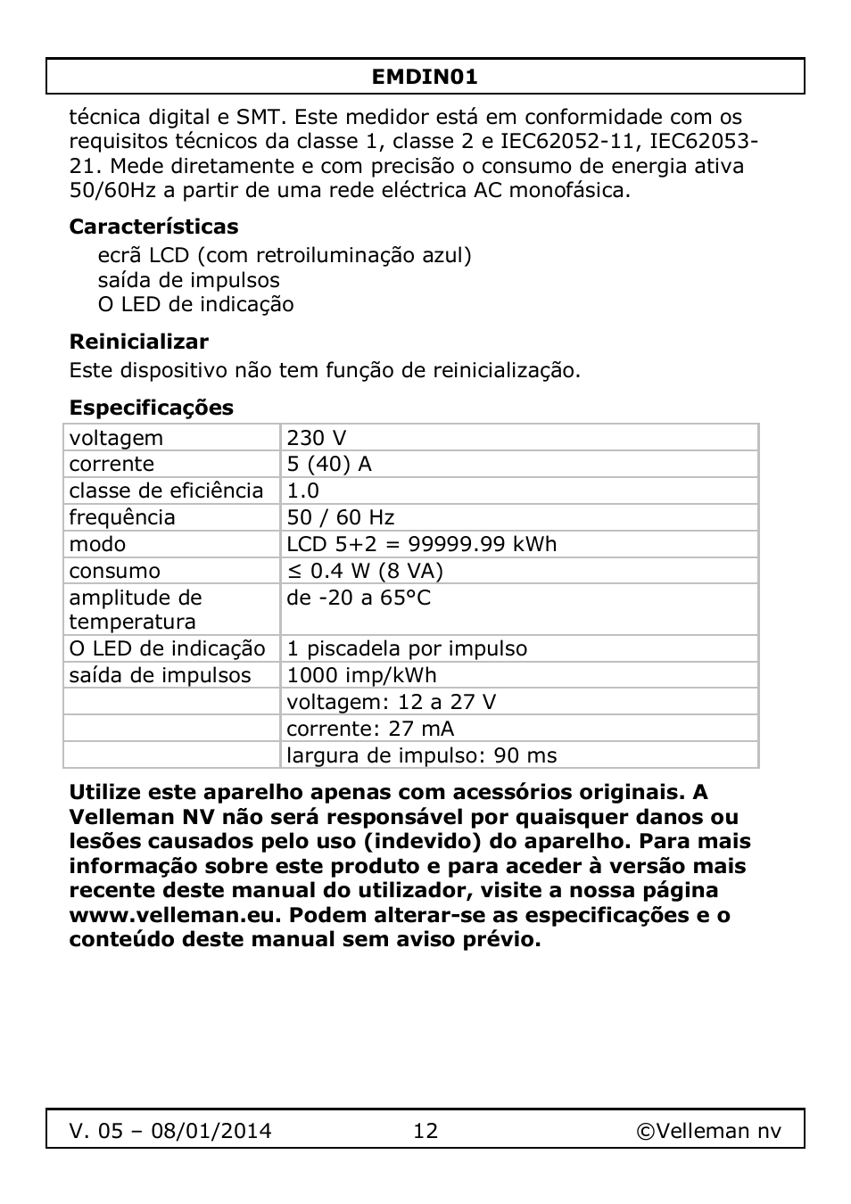 Velleman EMDIN01 User Manual | Page 12 / 13