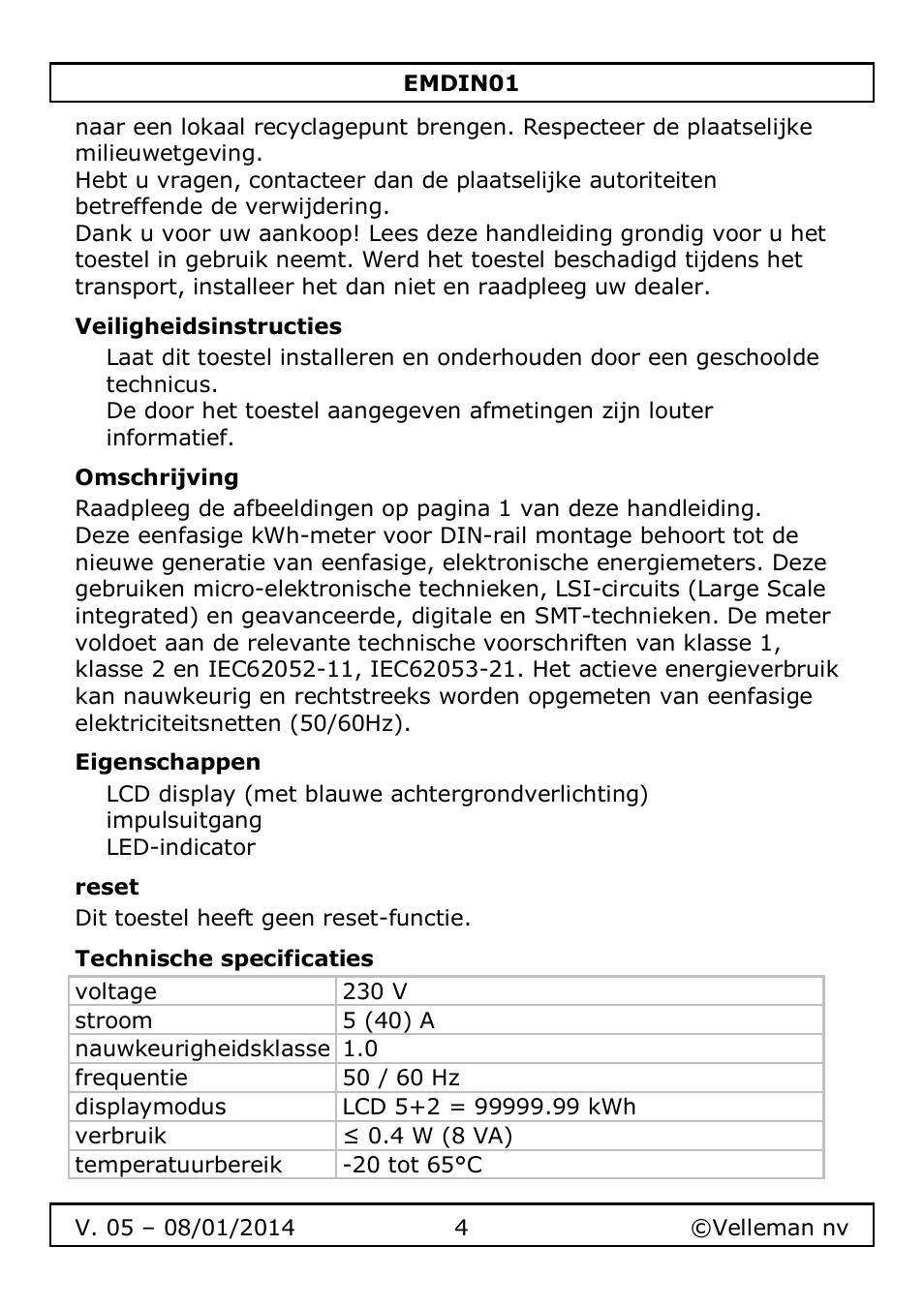 Velleman EMDIN01 User Manual | Page 4 / 13