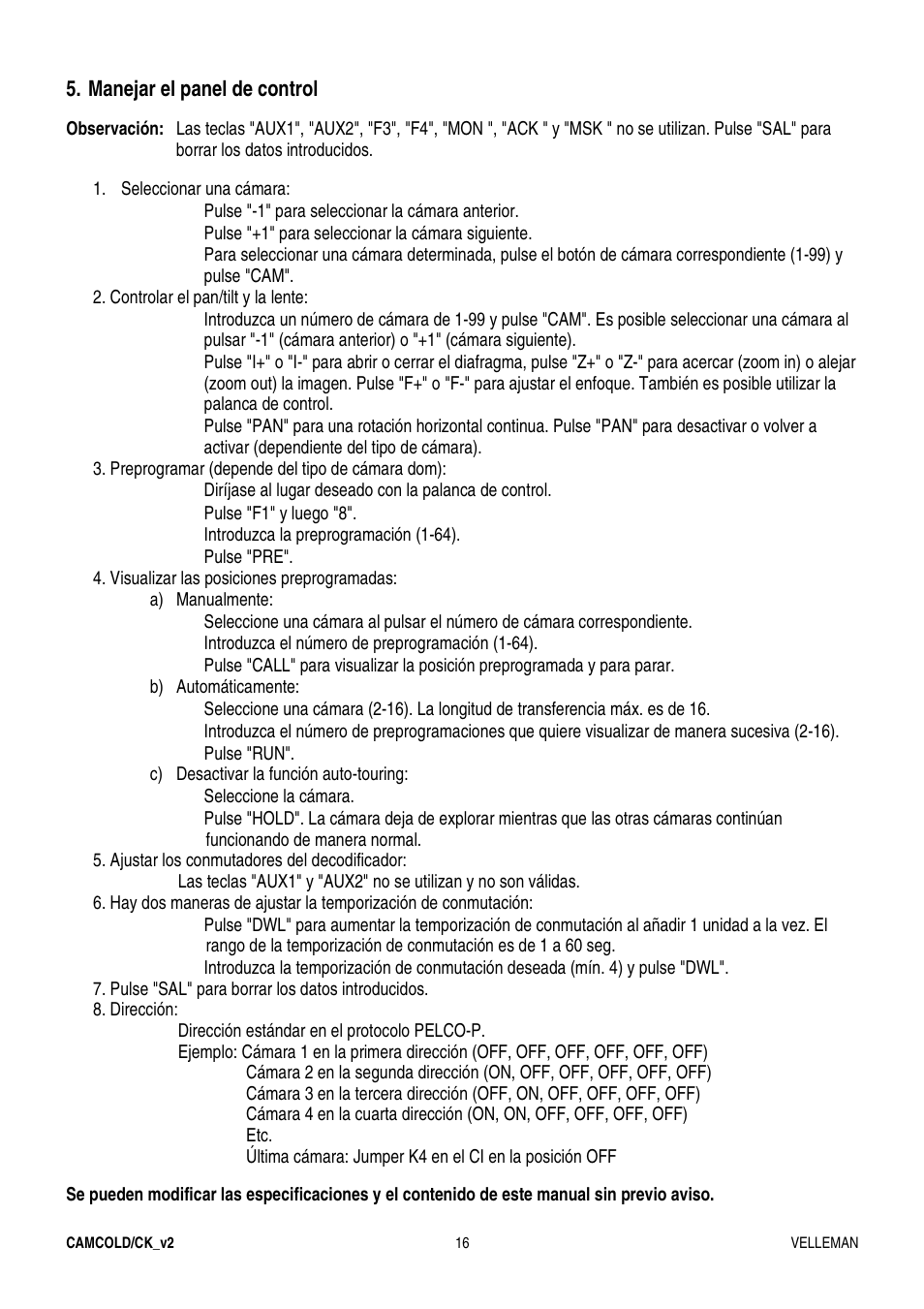 Velleman CAMCOLD-CK User Manual | Page 16 / 20