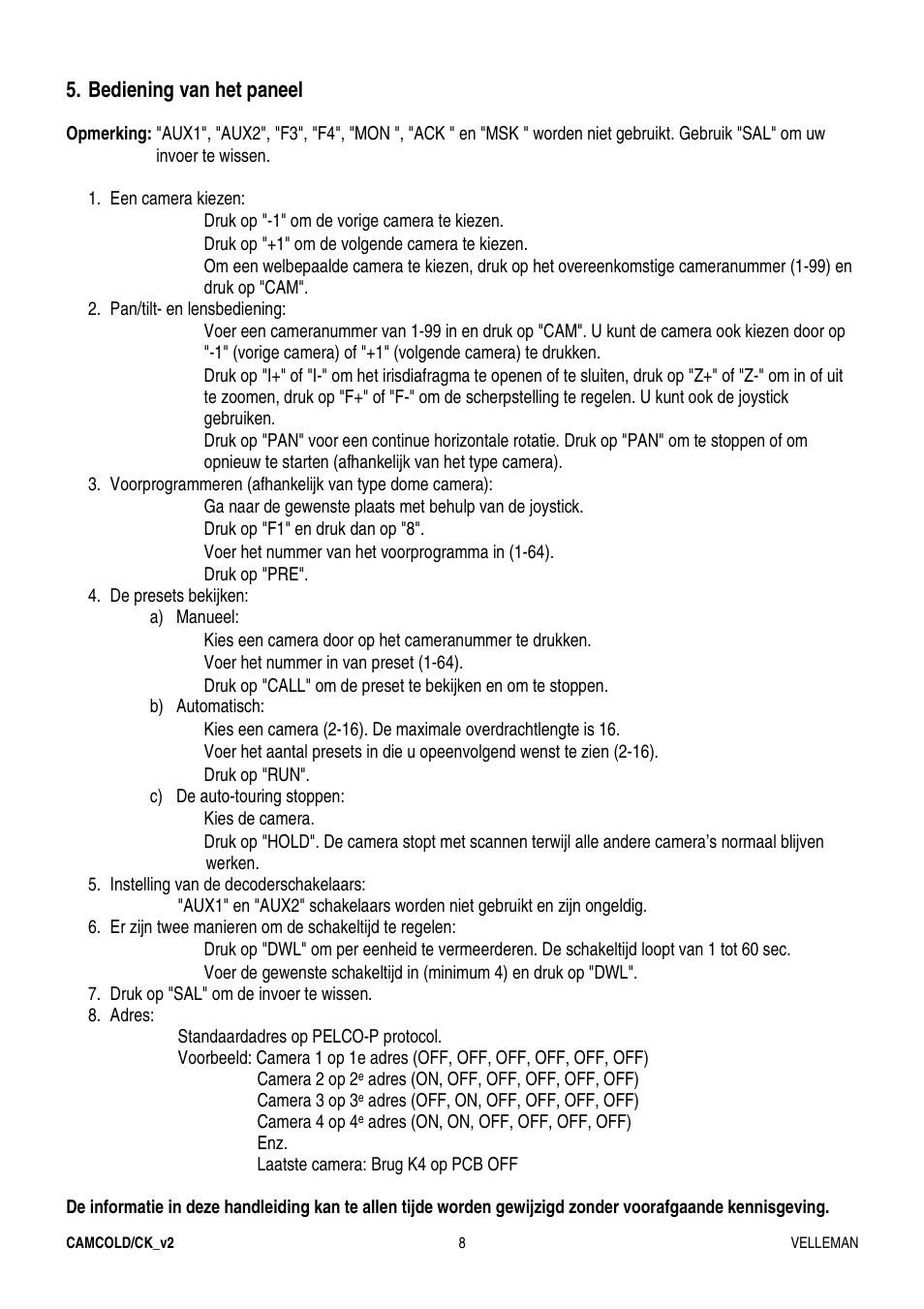 Velleman CAMCOLD-CK User Manual | Page 8 / 20