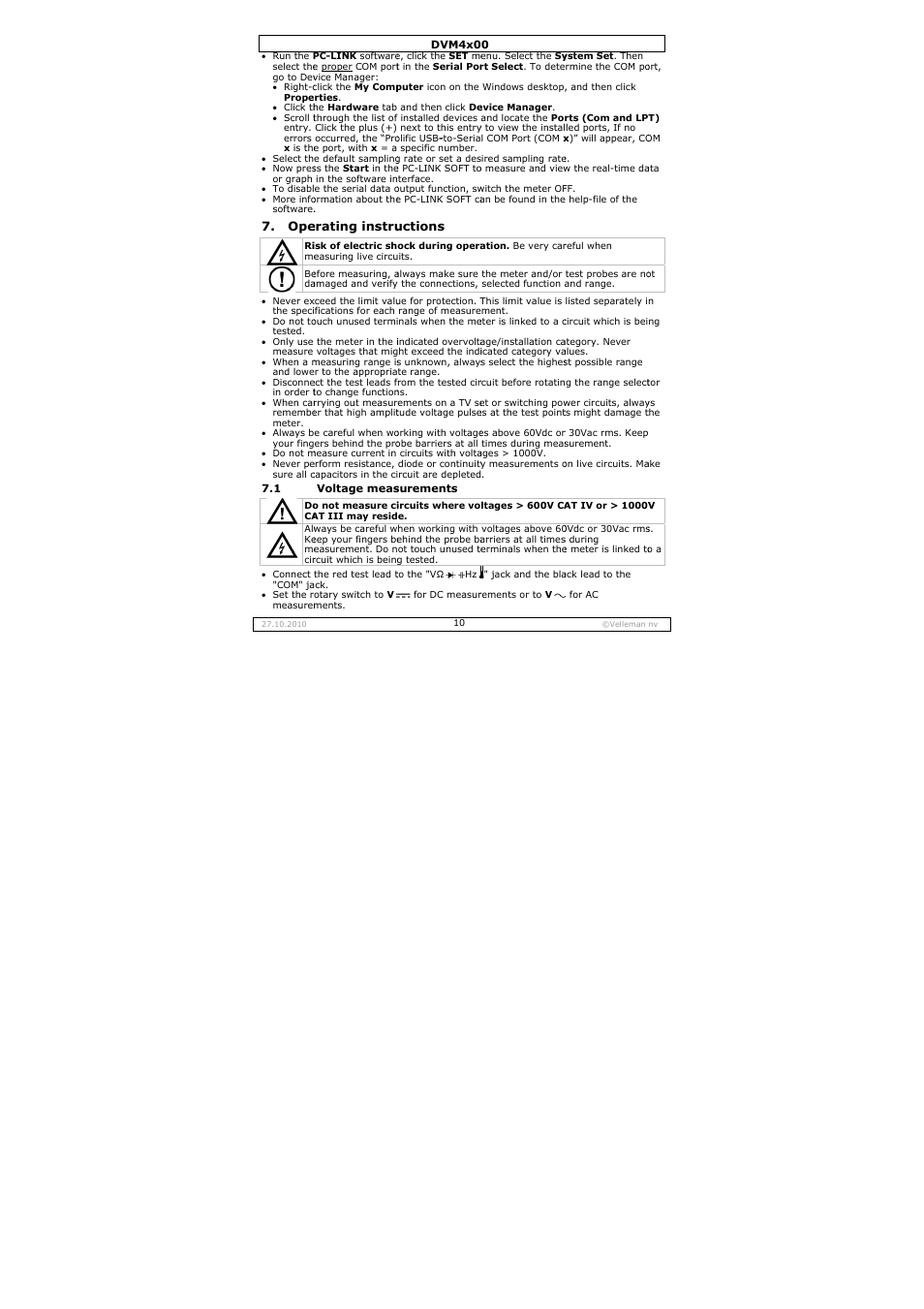 Velleman DVM4000 User Manual | Page 10 / 73