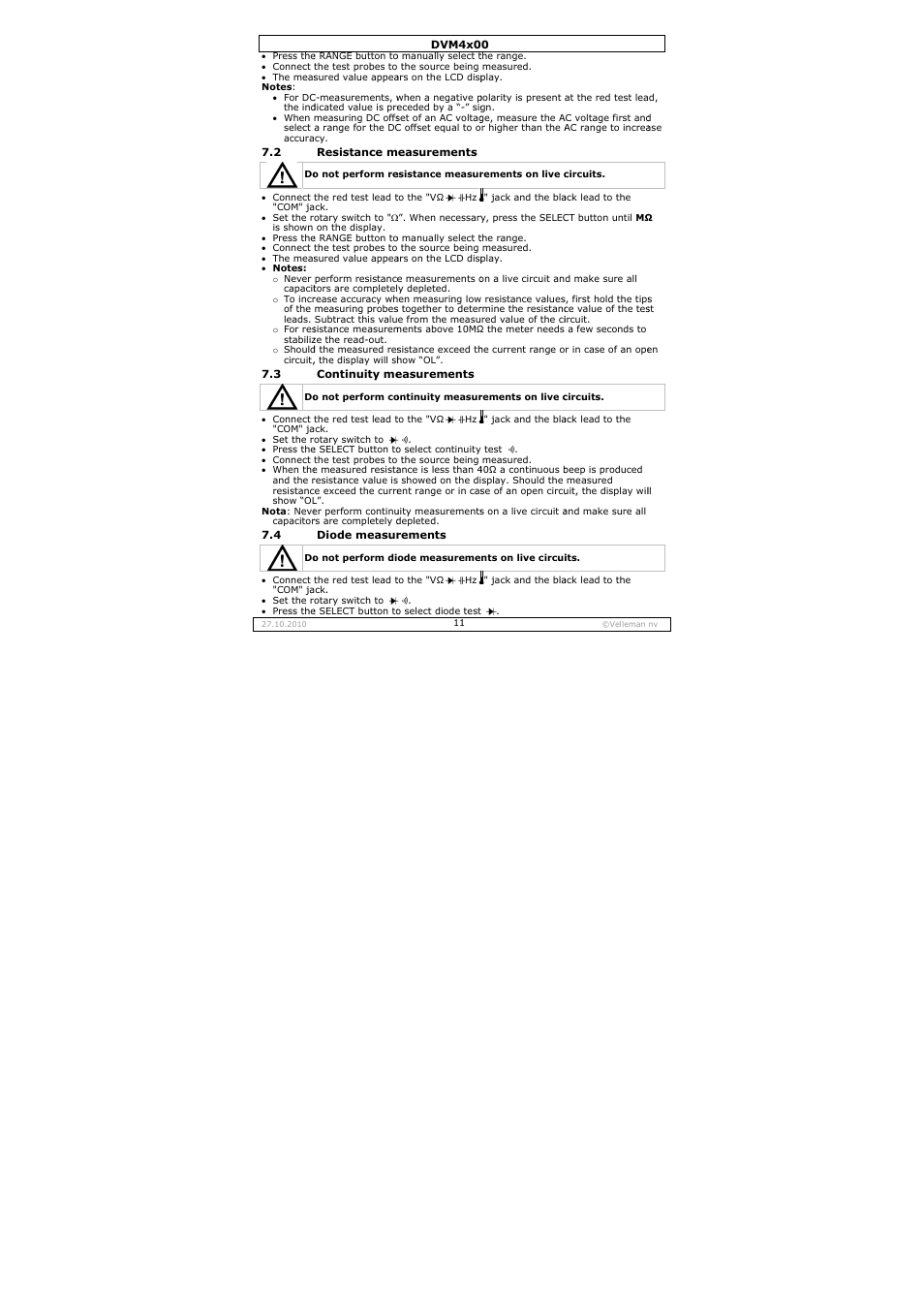 Velleman DVM4000 User Manual | Page 11 / 73