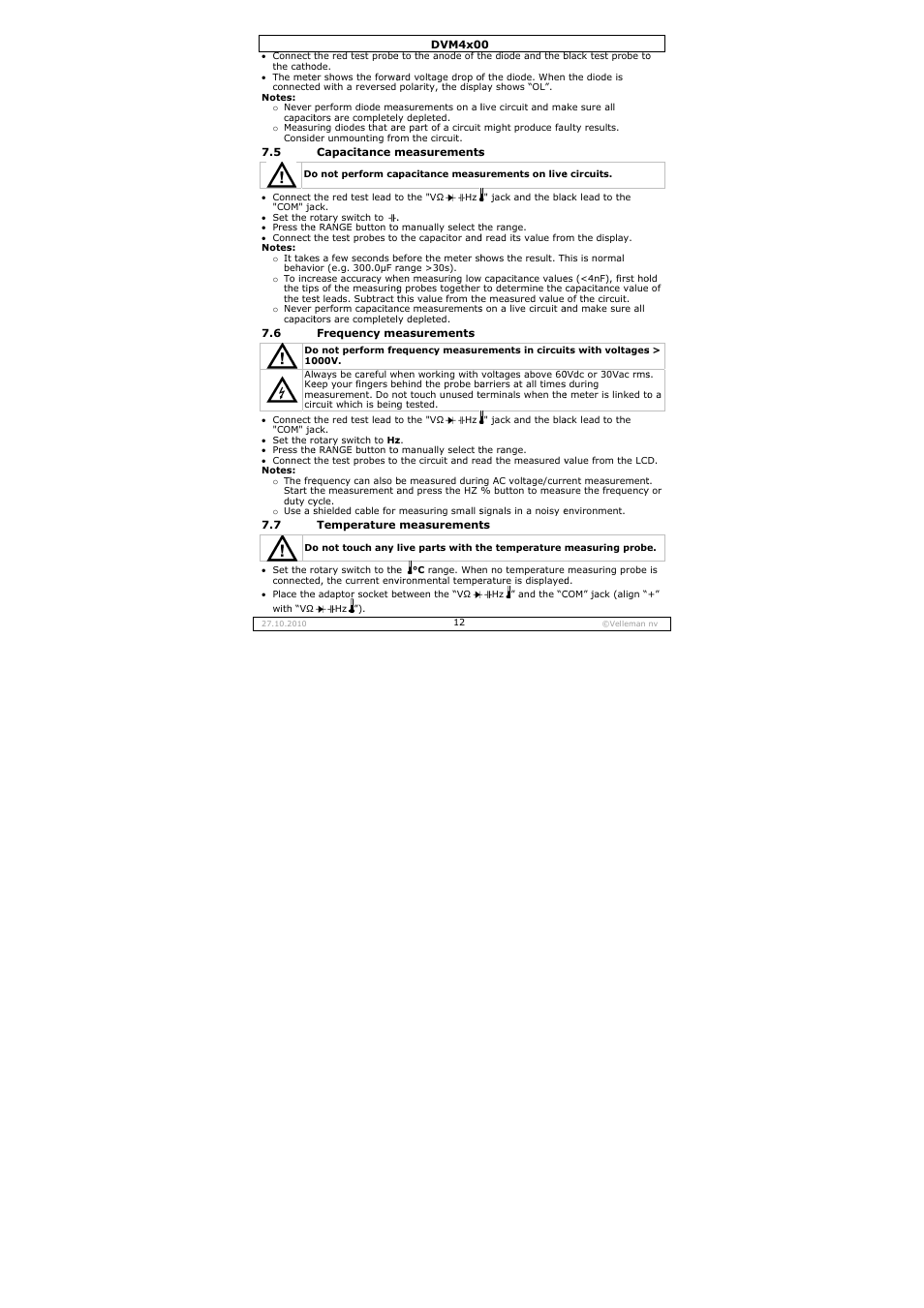 Velleman DVM4000 User Manual | Page 12 / 73