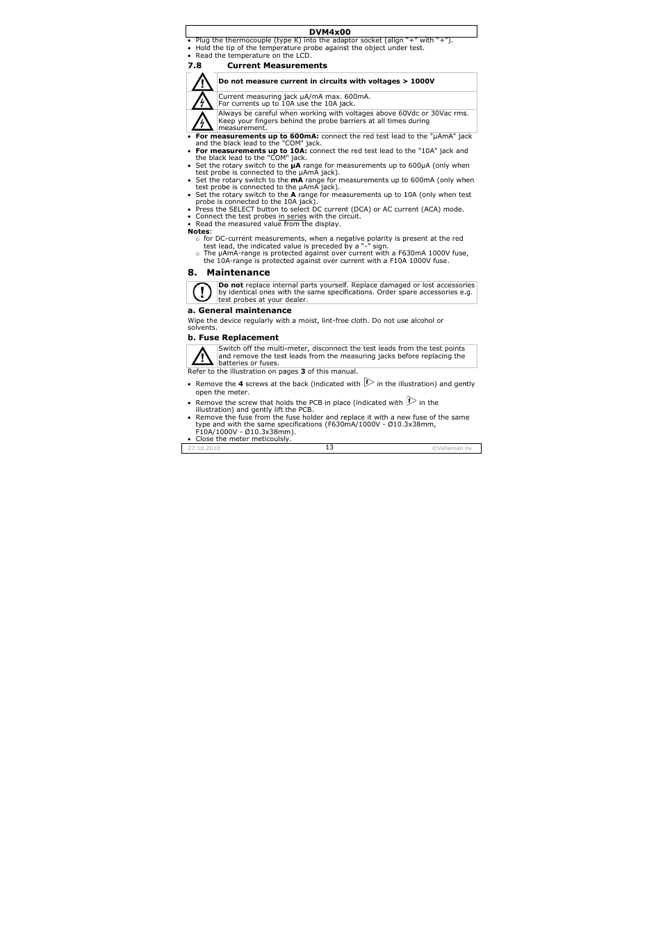 Velleman DVM4000 User Manual | Page 13 / 73