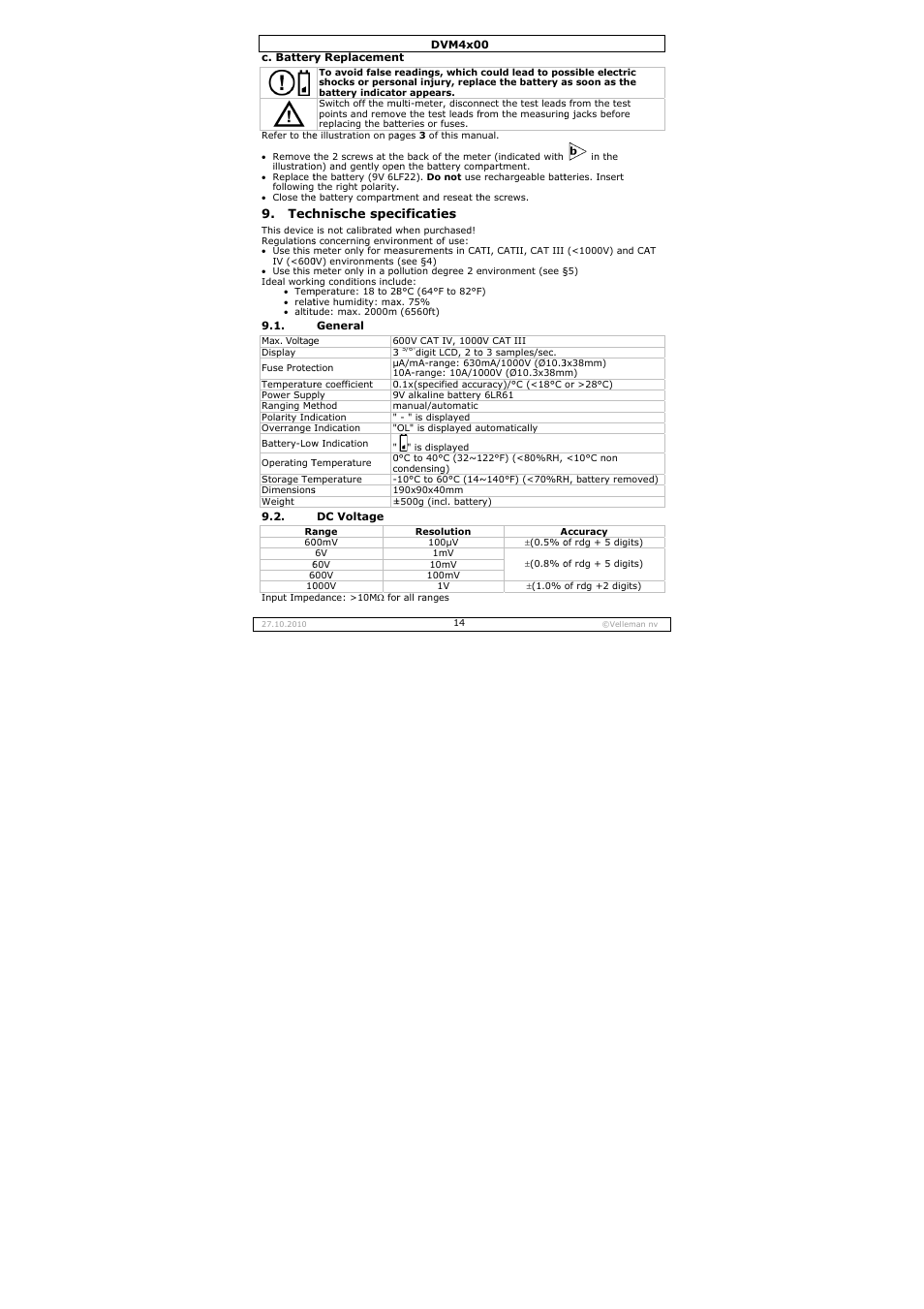 Velleman DVM4000 User Manual | Page 14 / 73