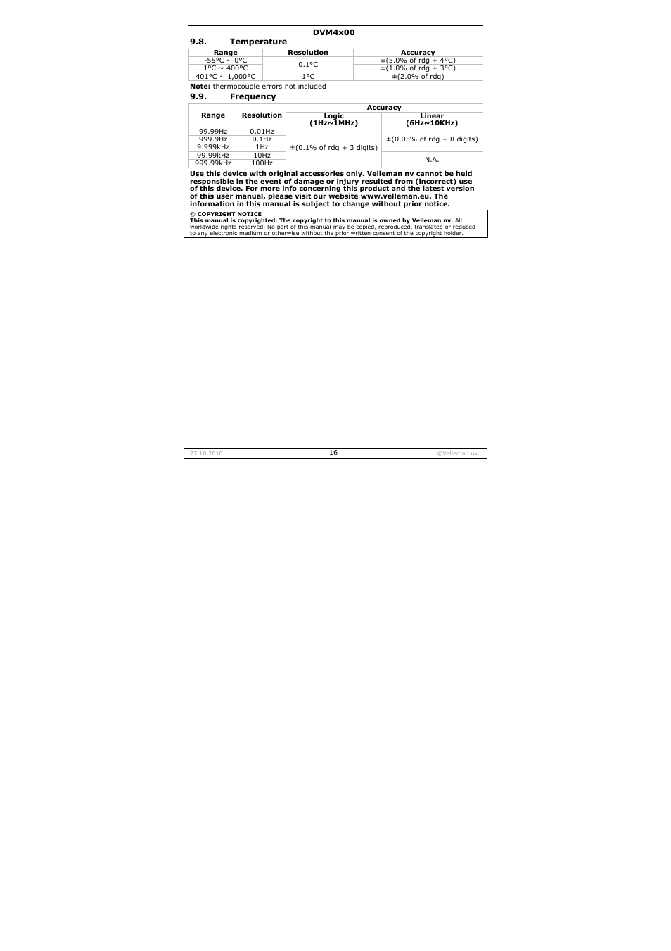 Velleman DVM4000 User Manual | Page 16 / 73