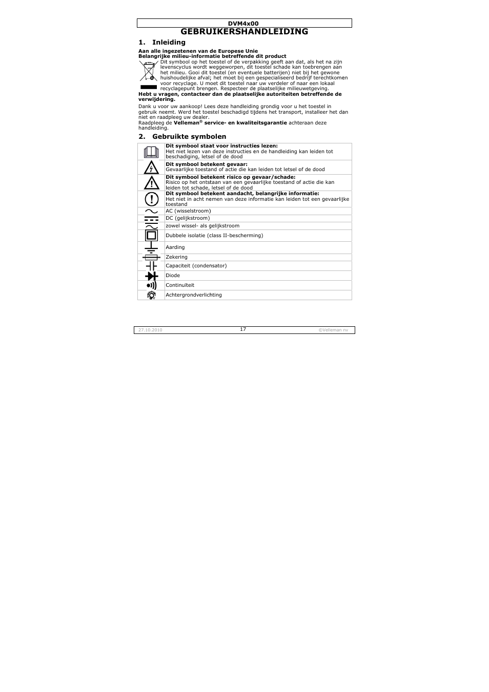 Gebru, Uikersha, Ndleidin | Velleman DVM4000 User Manual | Page 17 / 73