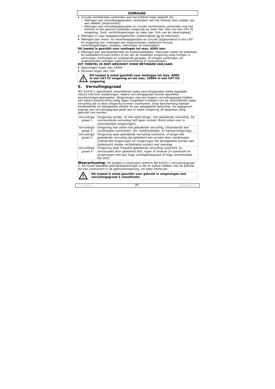 Velleman DVM4000 User Manual | Page 20 / 73