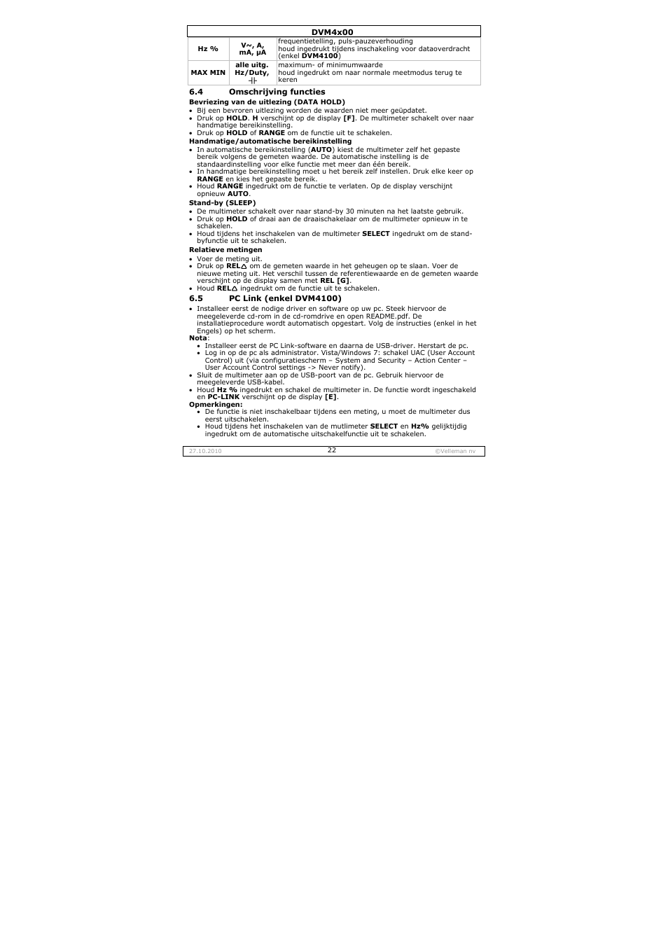 Velleman DVM4000 User Manual | Page 22 / 73