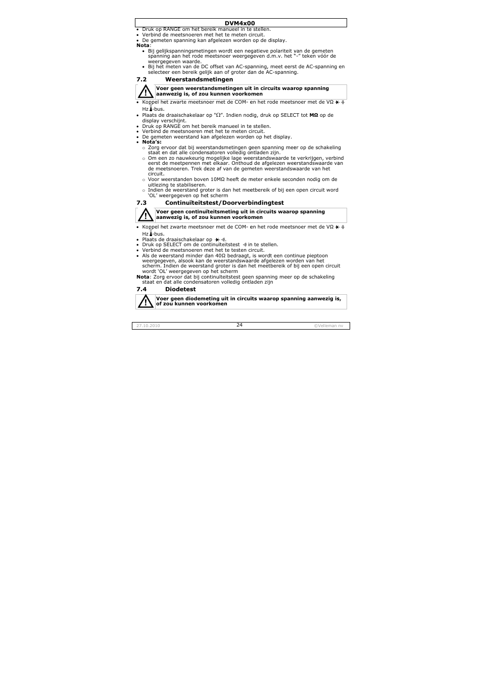 Velleman DVM4000 User Manual | Page 24 / 73