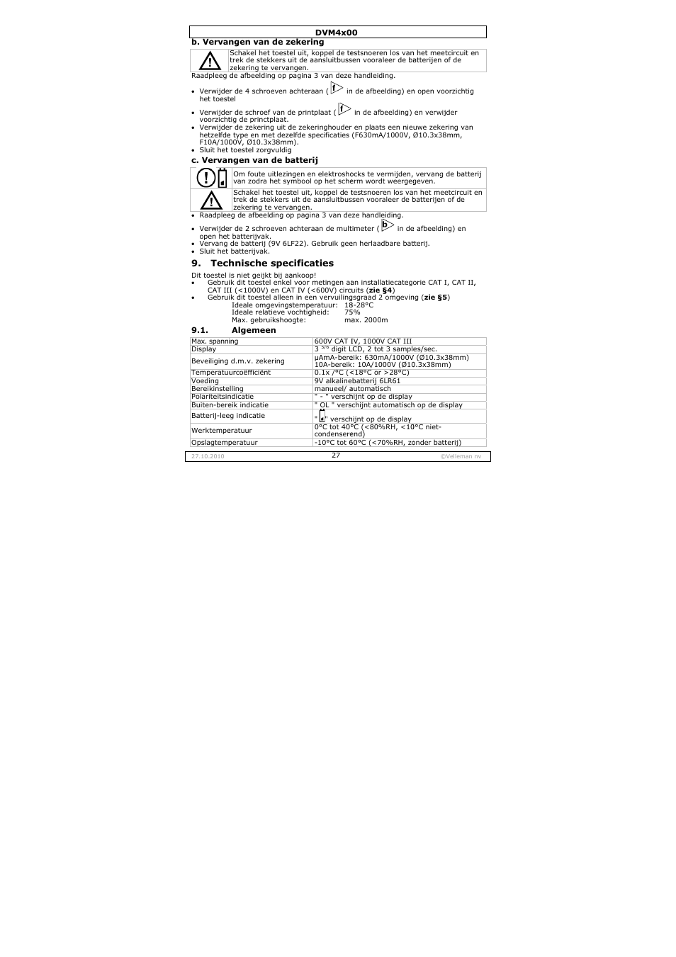 Velleman DVM4000 User Manual | Page 27 / 73