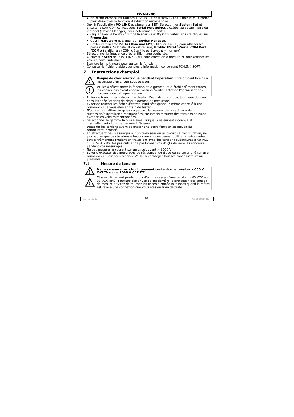 Velleman DVM4000 User Manual | Page 36 / 73