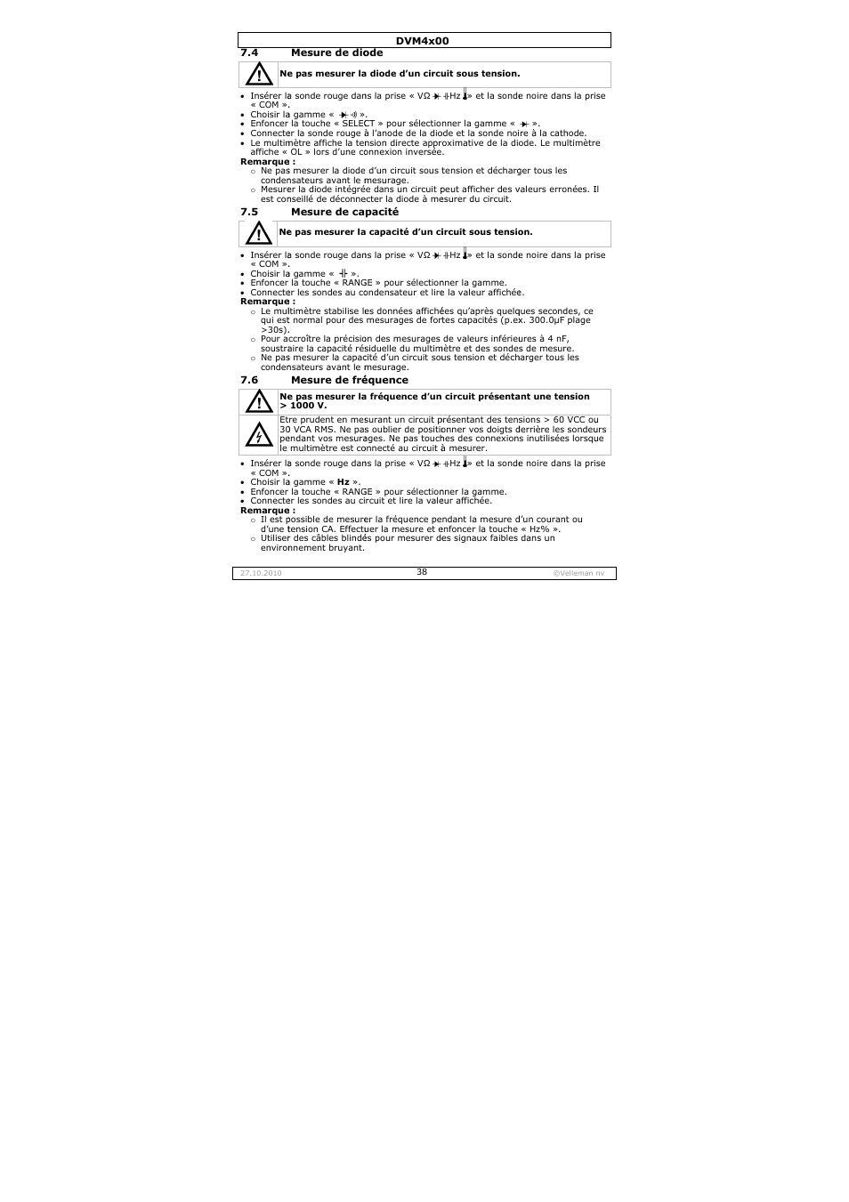 Velleman DVM4000 User Manual | Page 38 / 73