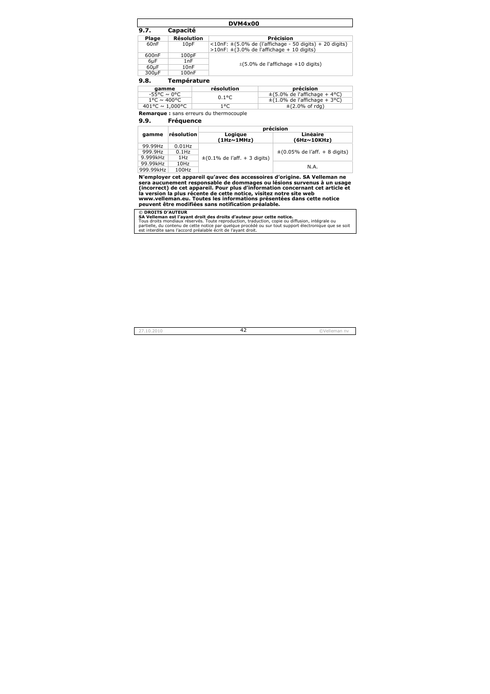 Velleman DVM4000 User Manual | Page 42 / 73