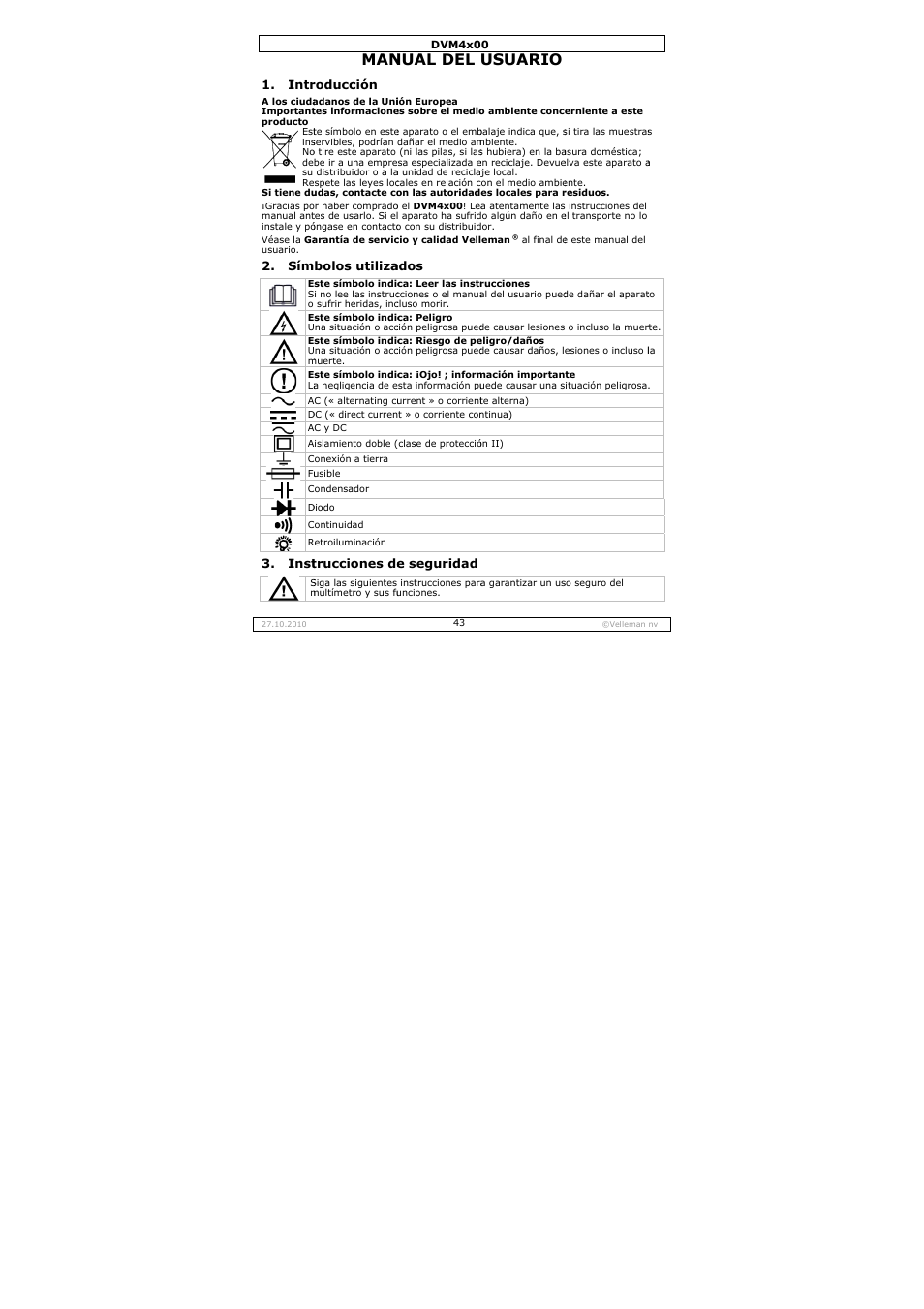 Nual del, Usuario | Velleman DVM4000 User Manual | Page 43 / 73