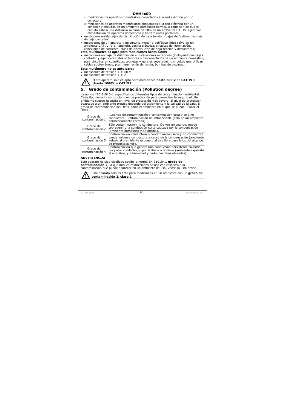 Velleman DVM4000 User Manual | Page 46 / 73