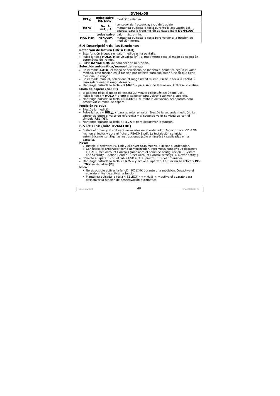 Velleman DVM4000 User Manual | Page 48 / 73