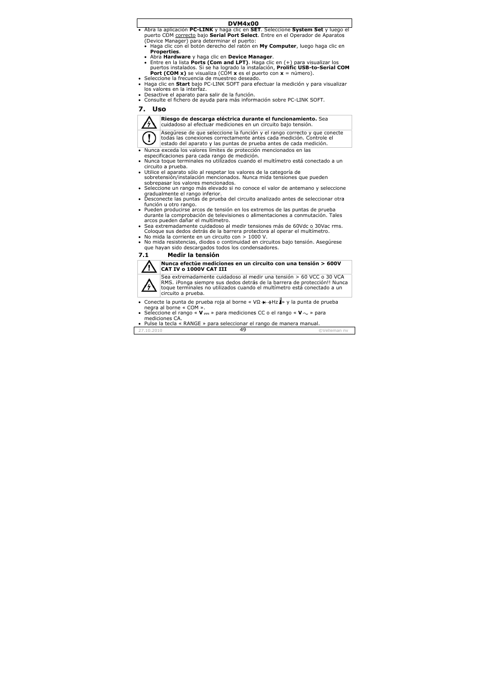 Velleman DVM4000 User Manual | Page 49 / 73