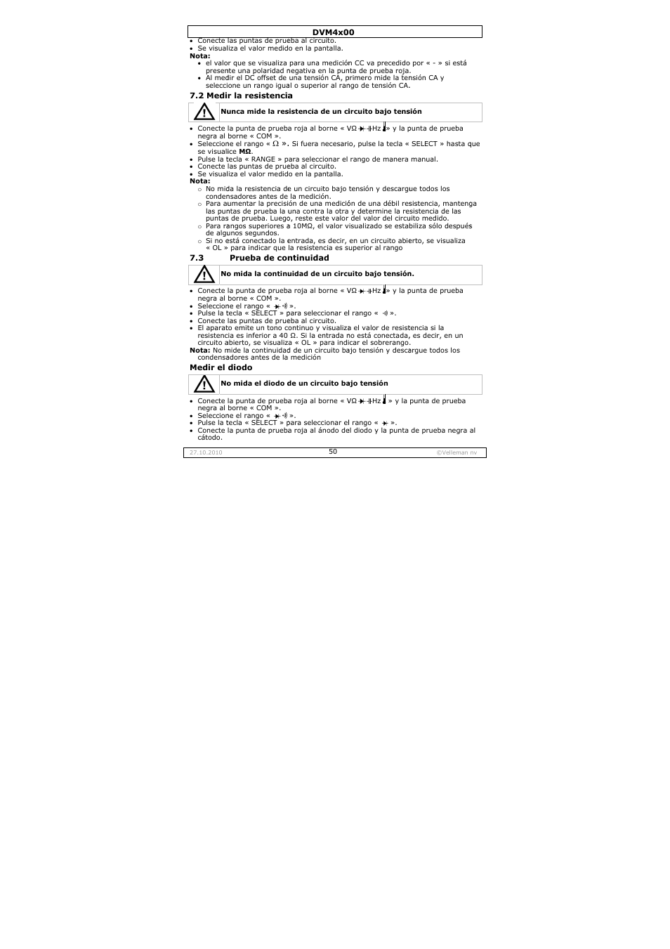 Velleman DVM4000 User Manual | Page 50 / 73