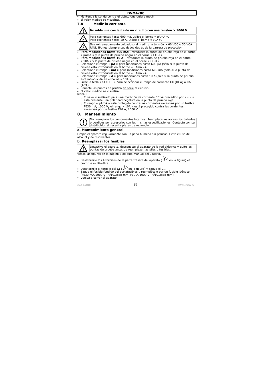 Velleman DVM4000 User Manual | Page 52 / 73