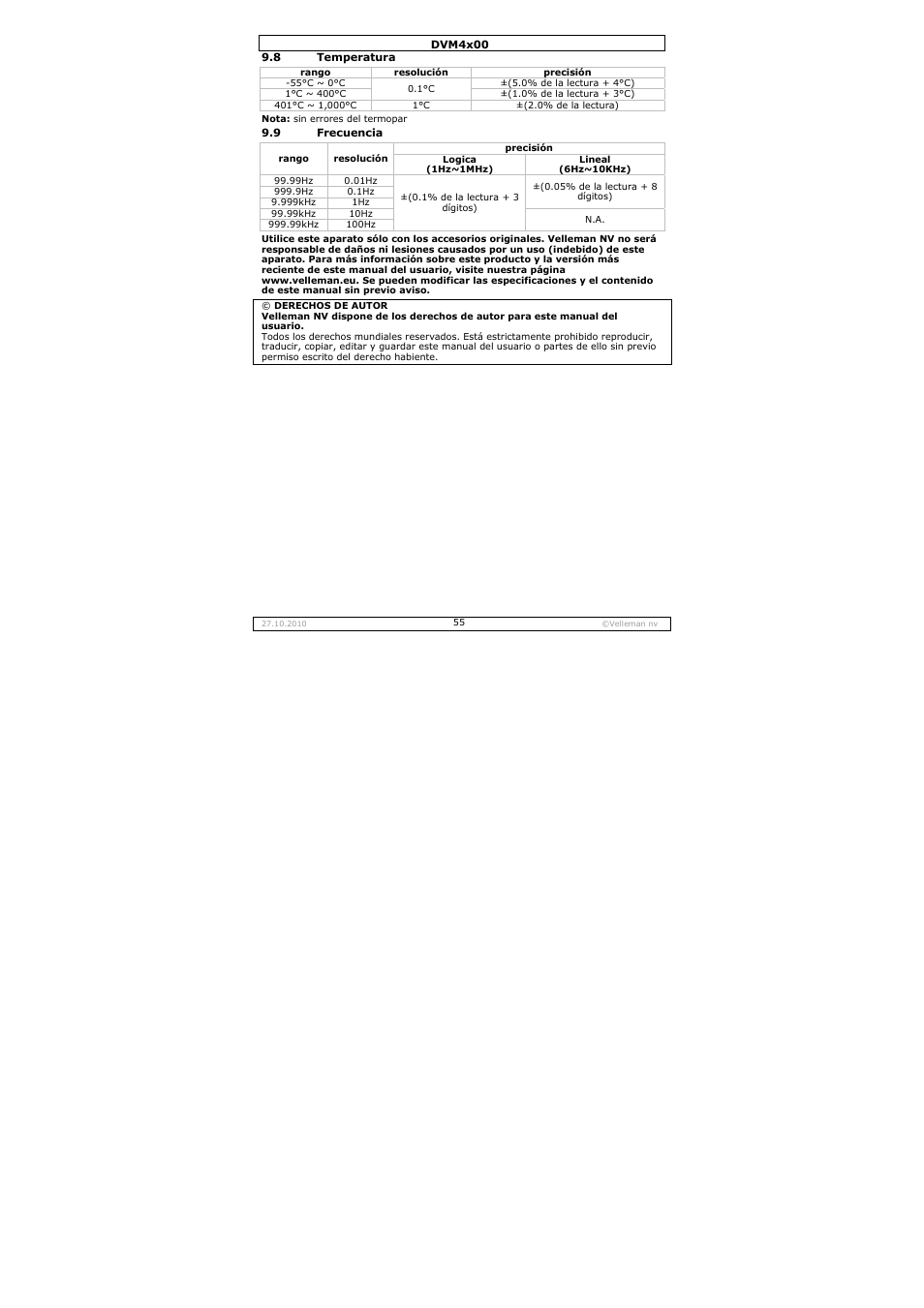 Velleman DVM4000 User Manual | Page 55 / 73