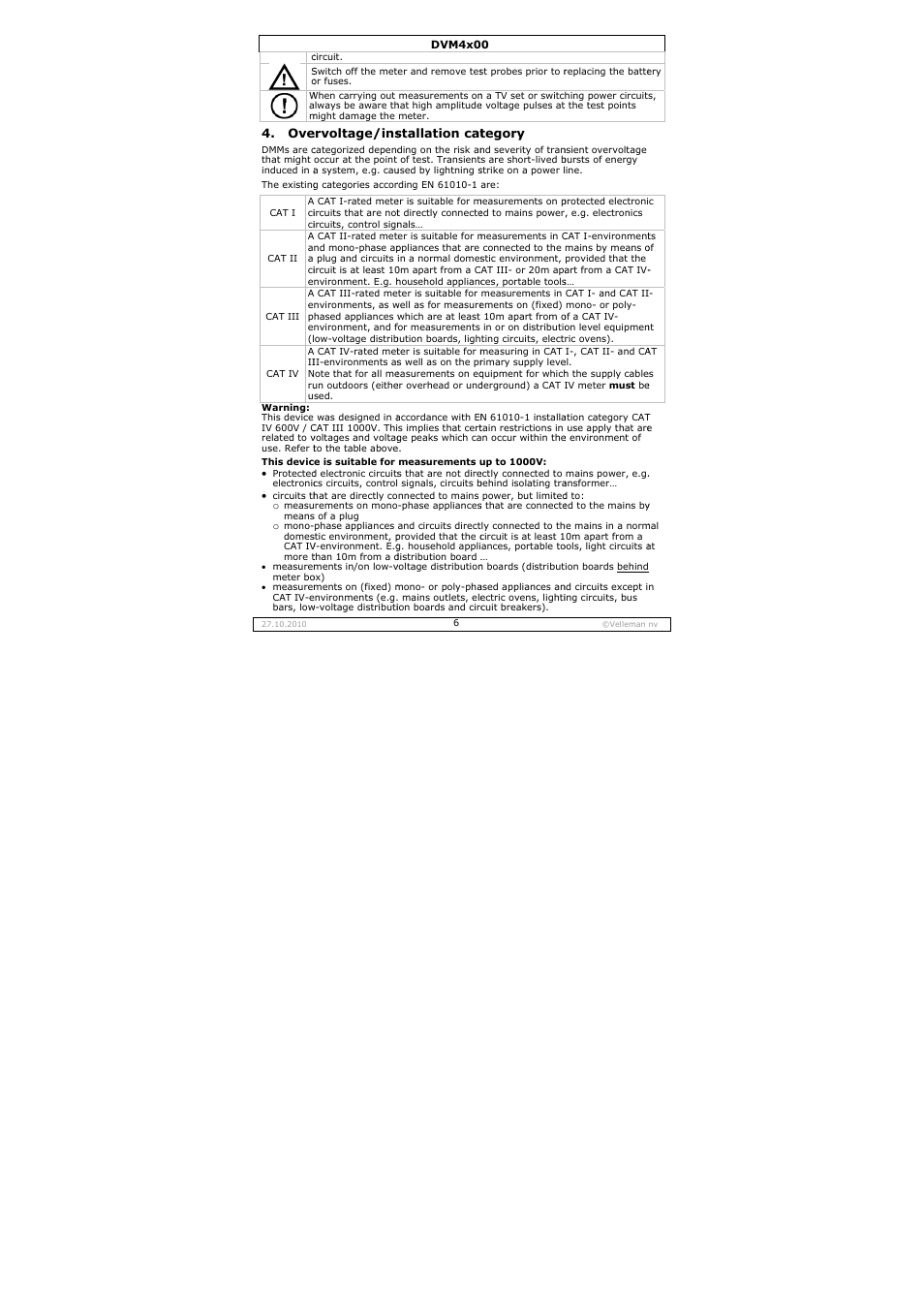 Velleman DVM4000 User Manual | Page 6 / 73