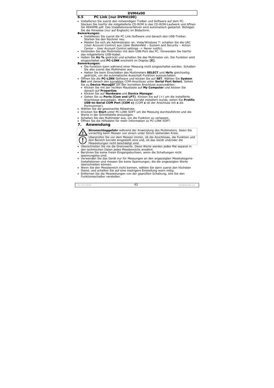 Velleman DVM4000 User Manual | Page 62 / 73