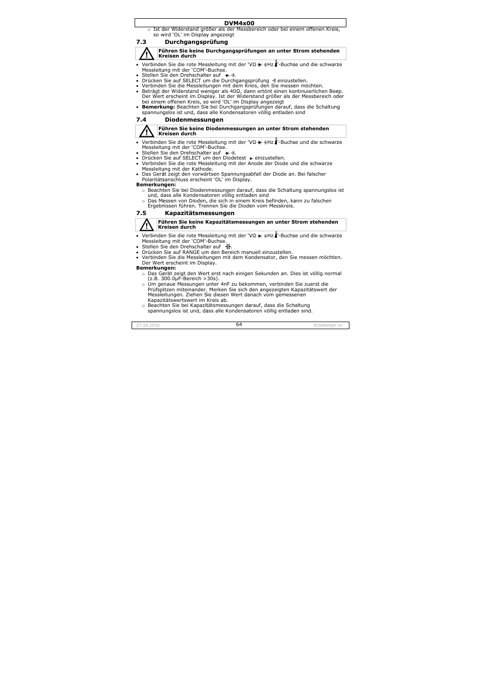 Velleman DVM4000 User Manual | Page 64 / 73