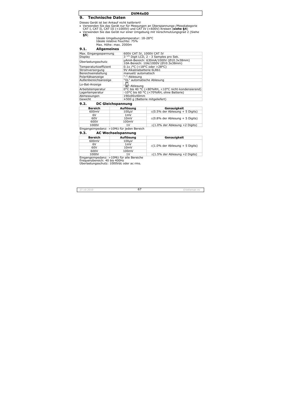 Velleman DVM4000 User Manual | Page 67 / 73