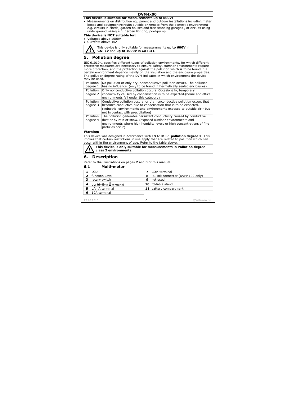 Velleman DVM4000 User Manual | Page 7 / 73